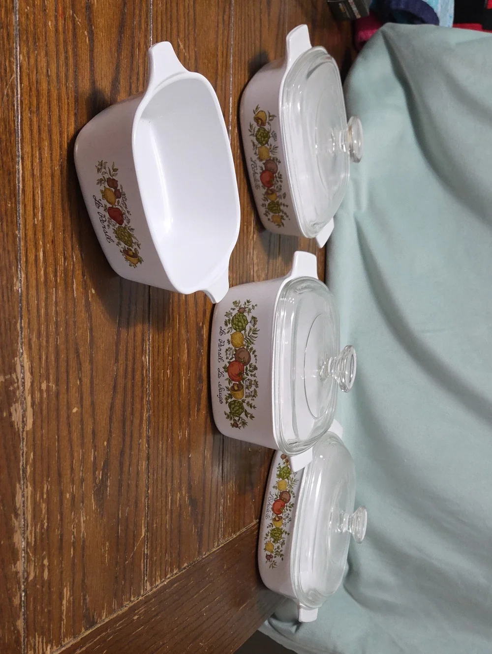 Corningware White Floral Fruit Print Stacking Casserole Dish 7 Piece Set
